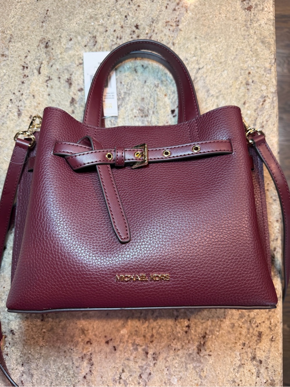 Michael Kors Wine Pebbled Leather Satchel with Gold Hardware